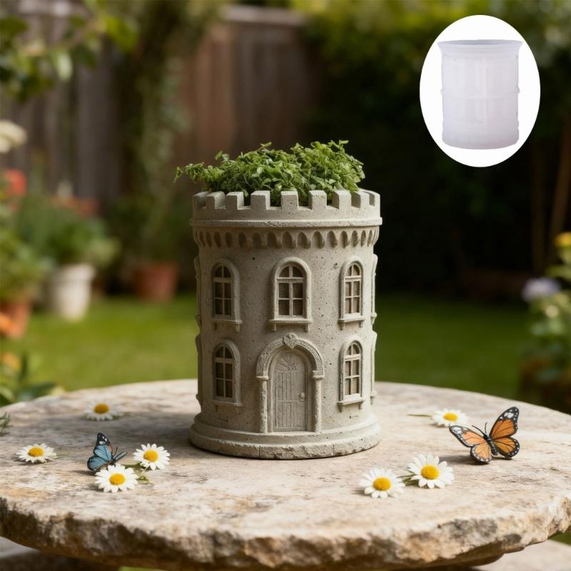 Silicone Planter Molds Castles Shape Crafting Mold for Making Decorative Plant Containers Resin Pieces and Small Holders