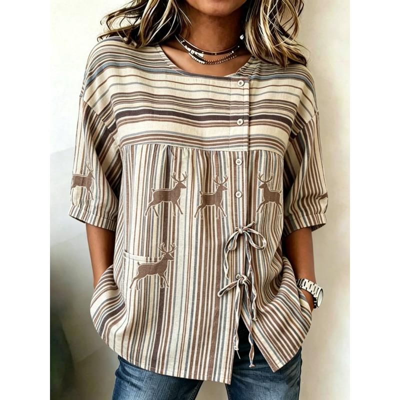 Blouse à rayures multicolores pastel pour femme, boutonnée et à nouer sur le devant, haut décontracté et élégant pour le printemps, l'été, le quotidien et polyvalent