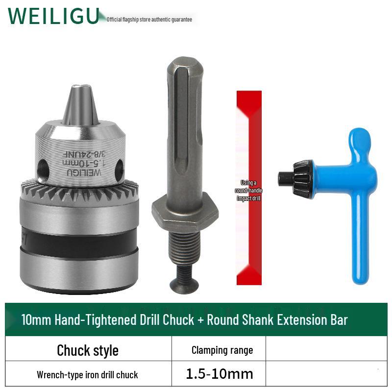 Electric Hammer Drill & Ratchet Wrench with Self-Locking Metal Chuck (0.8-16mm) and Air Impact Conversion Chuck