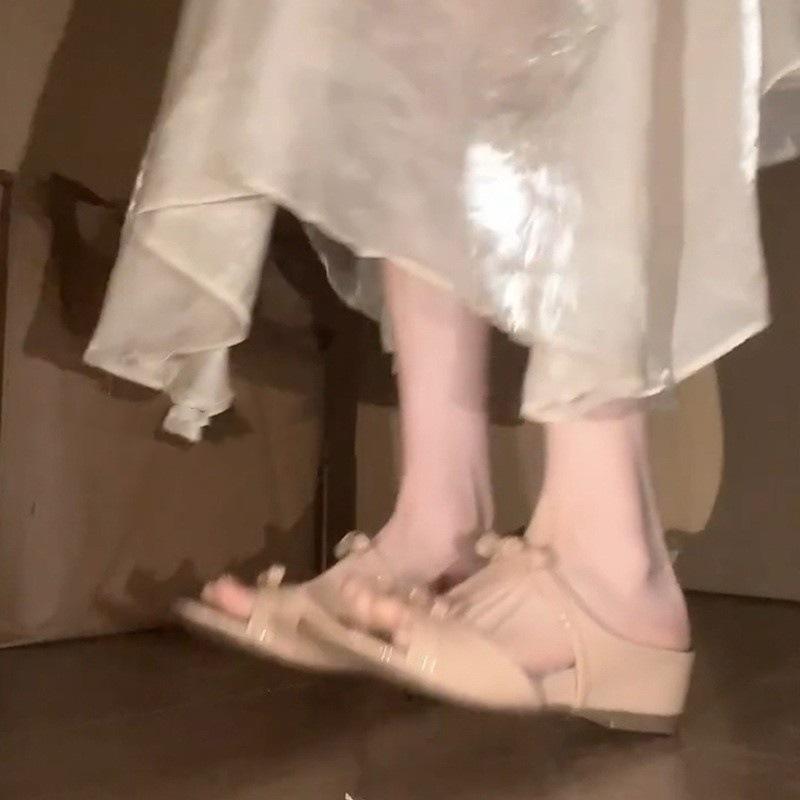 Slippers female summer wear with skirt fairy style beautiful bow word with open toe slope sandals