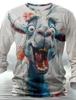 Funny animal design retro men 3D printing street casual daily gray longsleeved round neck shirt spring and autumn clothing