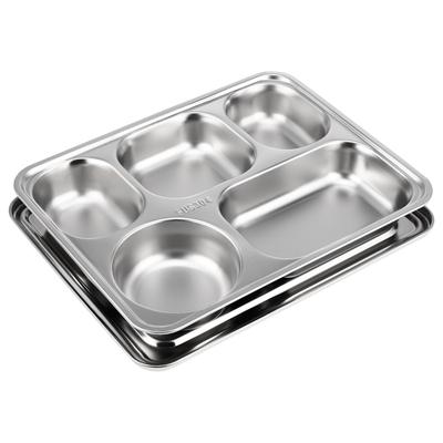 BESTOYARD Acero Inoxidable Almuerzo Plato Único con Comida Dividida Vajilla Elegante para Adultos y Perfecto para Acampar y Plato de 5 Compartimentos, Tapa,
