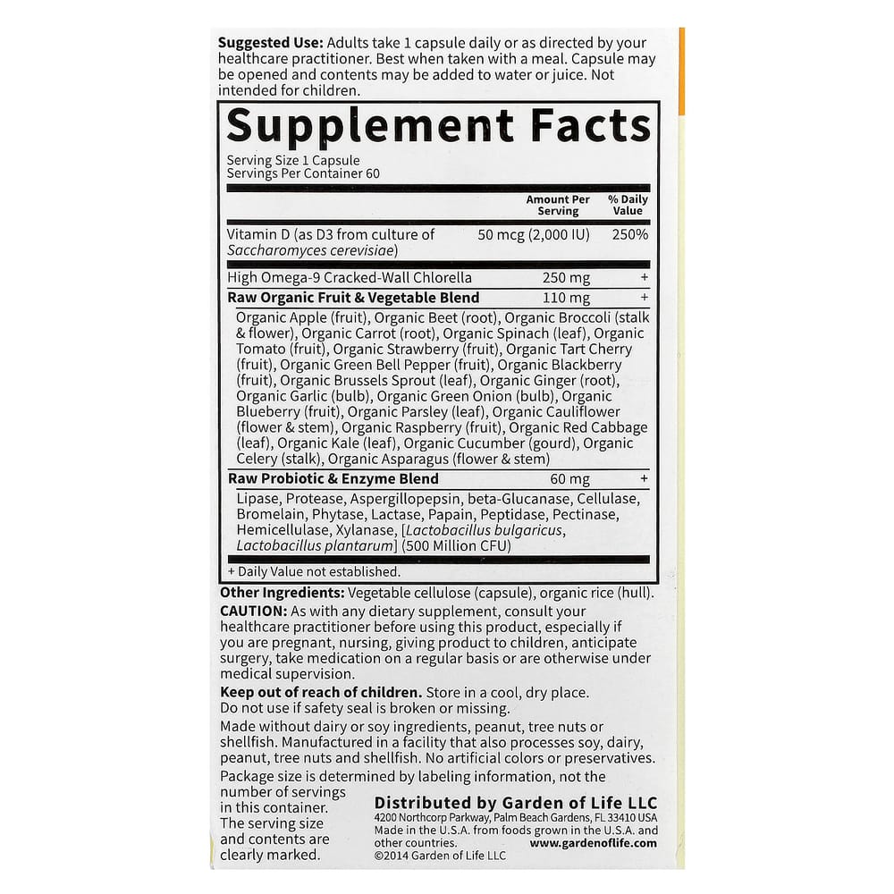 Garden of Life Vitamin Code Raw D3 2000IU Vegetarian Capsules, 60 Count