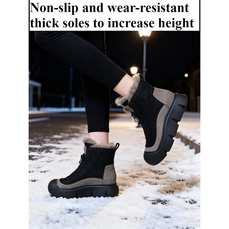 Women's Retro Zipper Fashion Lightweight Soft Sole Winter Warm Plush Snow Boots Lined with Fleece Non-slip Casual Sports Cotton Boots