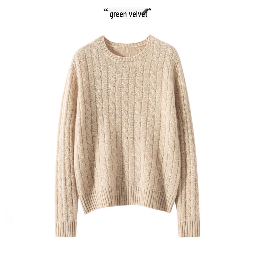 Women's Thickened Cable Knit Cashmere Sweater: Cozy & Versatile for Autumn and Winter