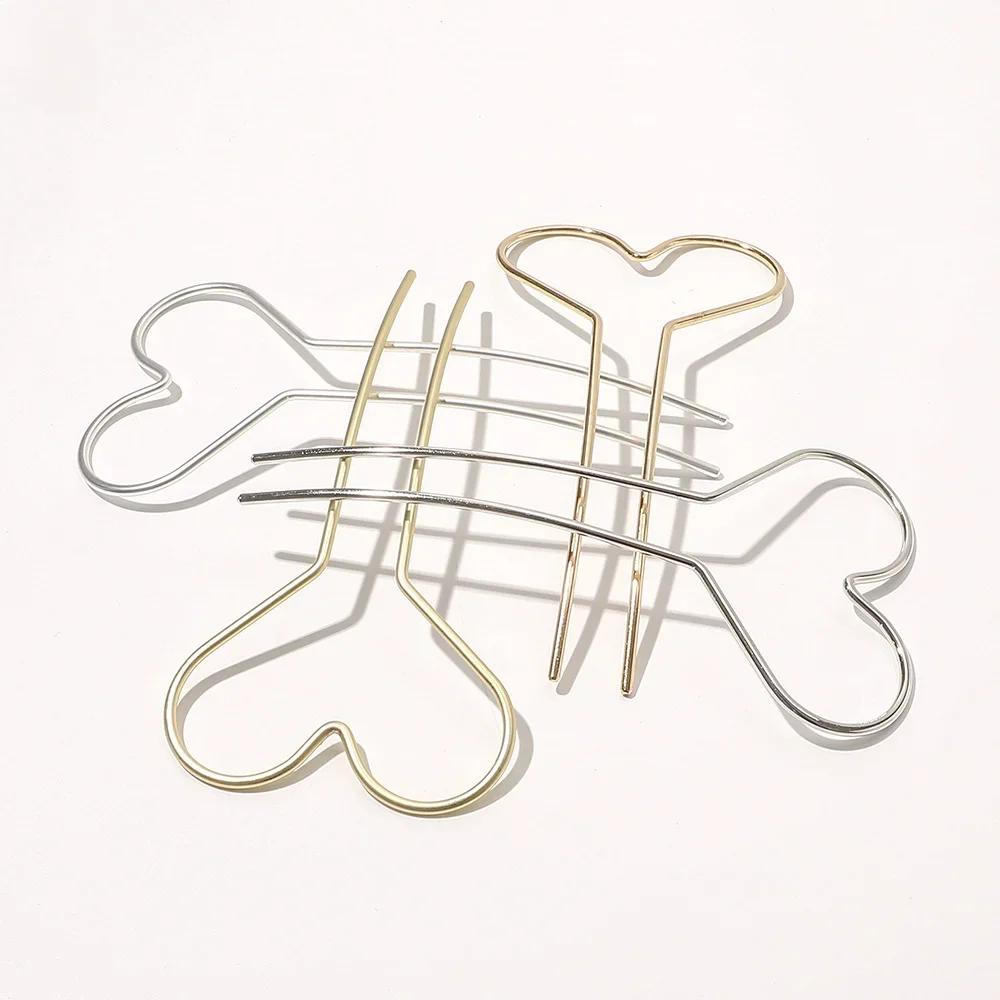 Hollow U Shaped Hair Stick Women Hair Sticks Love Heart Star Bride Hair Styling Accessories Gold Sliver Metal Hairpins Barrettes