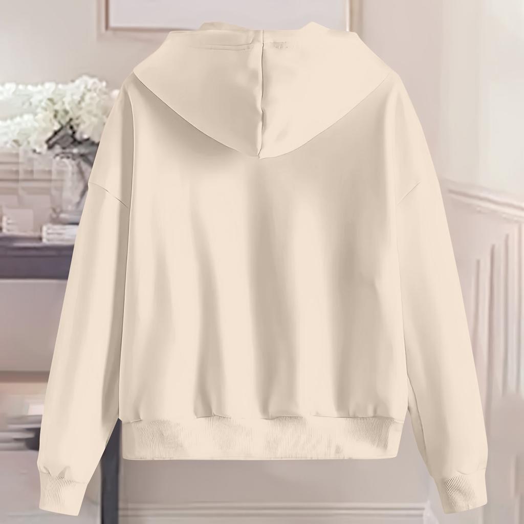 Women's Plus Size Loose Comfortable Casual Fashionable Solid Color V-Neck Long Sleeved Sweatshirt Coat