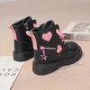 Girls Boots Kids  Rubber Boots Cool Girl Autumn and Winter Cotton Soft Sole Pink with Love Side Zip Princess Round-toe PU