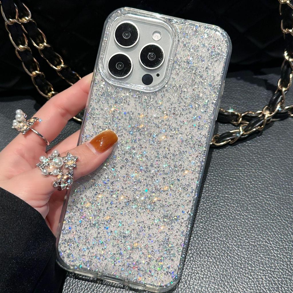 Large Glitter Flakes Phone Case for iPhone 11/14/15/17 Pro Max - Cute & Simple Design
