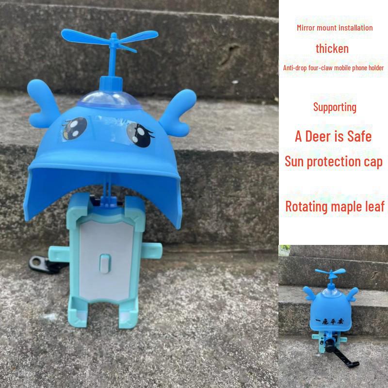 Electric Car Phone Holder with Bamboo Dragonfly Hat and Sun Visor for Cyclists