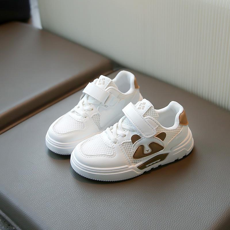 Boys Girls Tennis Shoes Non-slip Soft Sole Students White Shoes Mesh Breathable 2025 New Fashion Kids Running Shoes Hook&loop