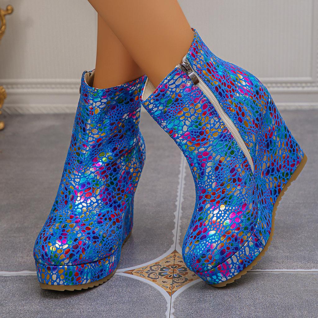 Neue Damen Plateaustiefel mit Keilabsatz, Knielange Nicht Über dem Knie Hohe Absätze Knöchel Kurze Stiefel, Große Größen Mode Damen Schuhwerk