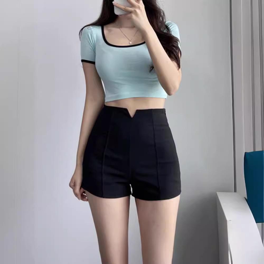 2024 Women's Summer Petite High Waist Slimming A-Line Black Suit Shorts