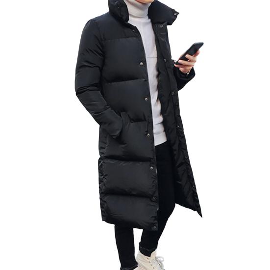 

Men Jacket Hooded Solid Color Long Sleeve Coldproof Winter Thicken Cotton Padded Windbreaker Outwear Streetwear L чорний
