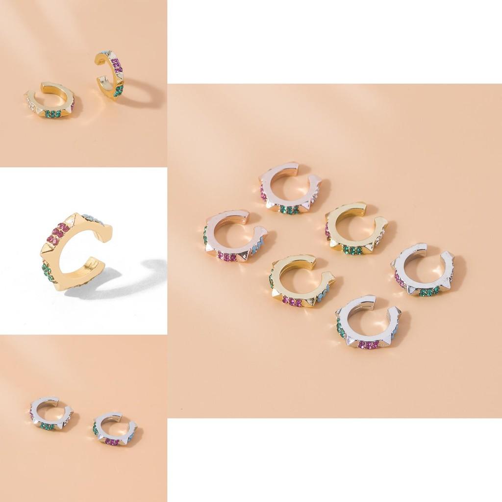 Eye-catching Alloy Geometric Earrings Trendy Rhinestone Ear Clips Perfect For Any Occasion