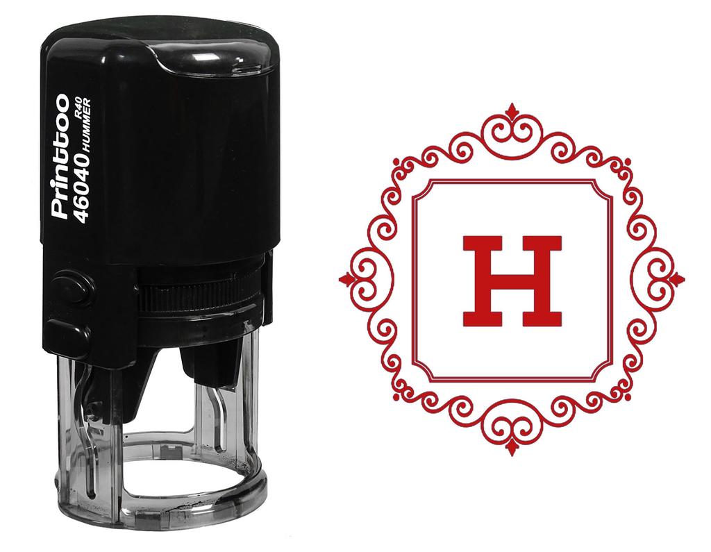 Printtoo Self Inking Square Swirl Border H Alphabet Monogram Initial Round Rubber Stamp Office