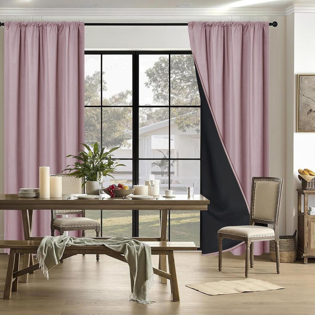 SHEIN Yafang Rod Pocket Blackout Curtains - Solid Color, Insulated, Sun Protection for Living Room & Balcony.