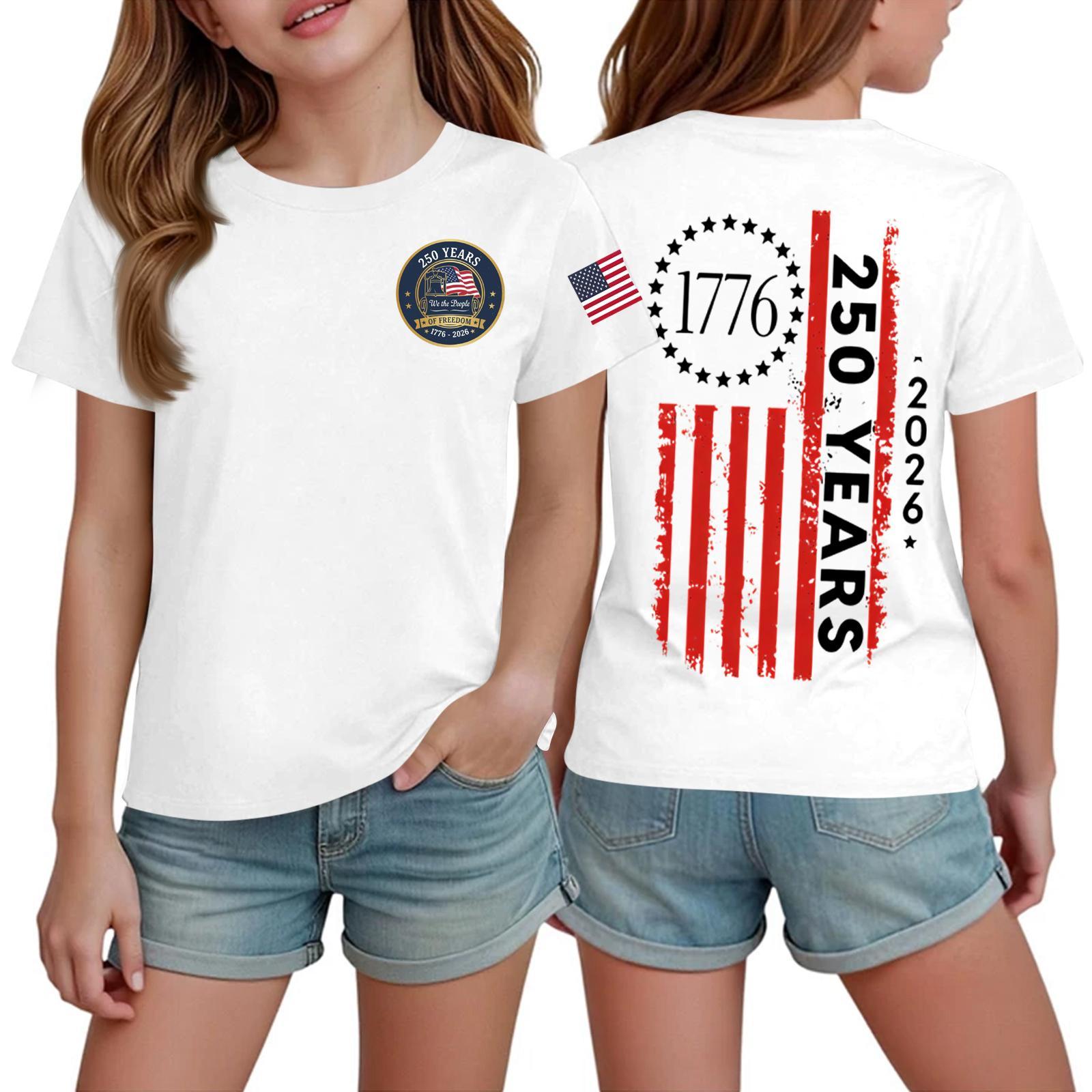 

Kids Independence Day Graphic T Shirt Short Sleeve Casual Crew Neck Tee Top for Boys and Girls 1776 250 Years Print 140