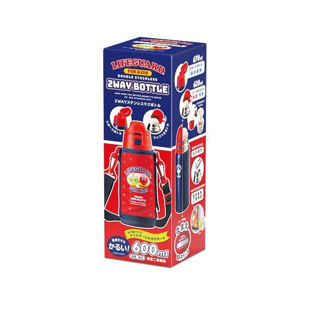 Sticlă de apă Atlas 600ml Izolată Ușoară Copii Cupă pentru băut direct Inclusă Husă 2WAY Gachapin Mook Roșu Salvamar Termică/Rece LGNW-600RD