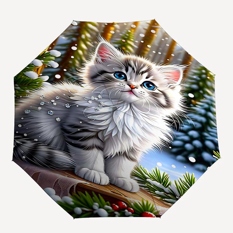

1pc cat snowflake umbrella with 8 iron ribs and a plastic handle, automatic opening and closing, and daily use.1070