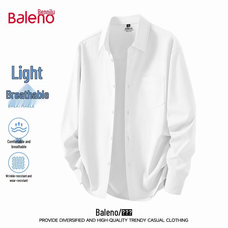 Baleno Men s Casual Solid Long Sleeve Faux Cotton Shirt L
