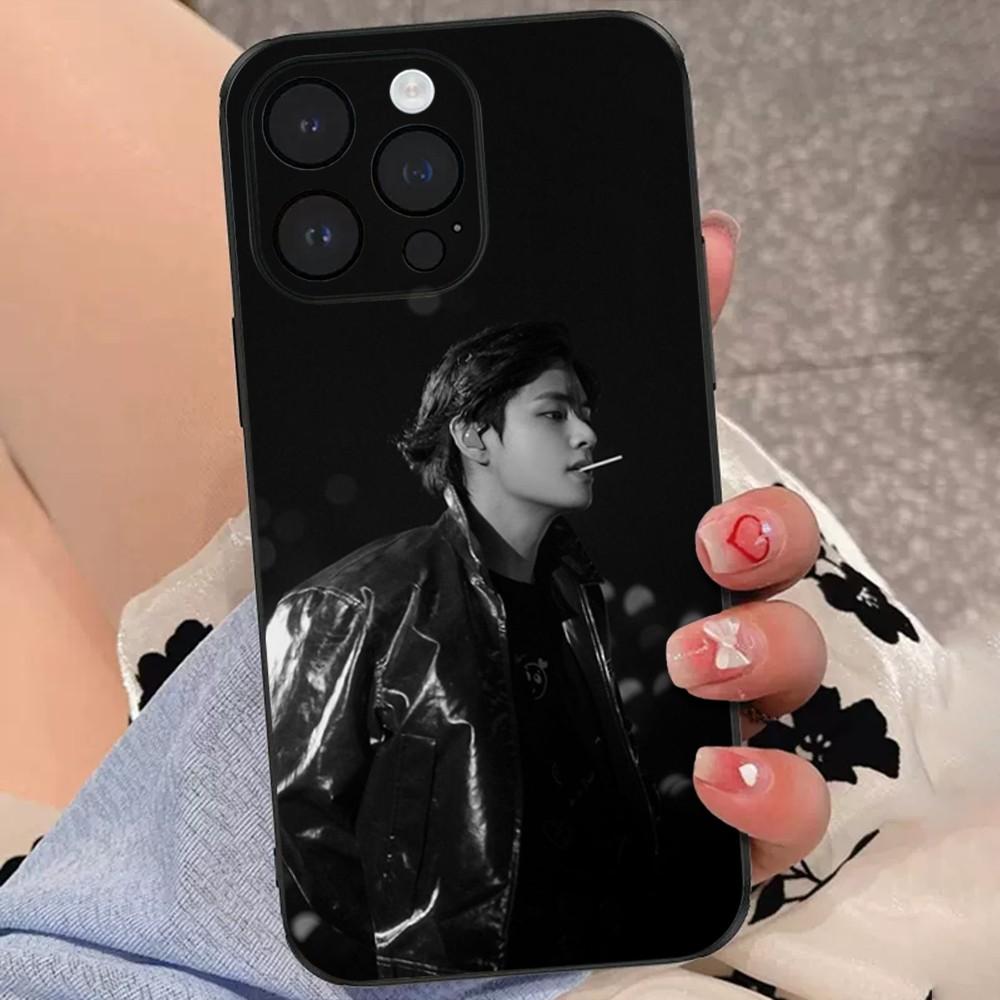 Singer Kim T-Tae H-Hyung V Phone Case For iPhone 15,14,13,12,11 Plus,Pro,Max,XR,XS,X,7,8 Plus,SE,Mini Soft Black Cover