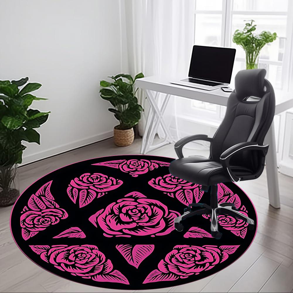 1 Stück Rose Floral Büro Runder Teppich, Unter Bürostühlen Schlafzimmer Wohnzimmer Heimdekoration, Raumdeko, In verschiedenen Größen erhältlich