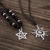 Vintage Sun Star Pendant Necklace Necklace Simple Frosted Stone Beaded Neck Chain
