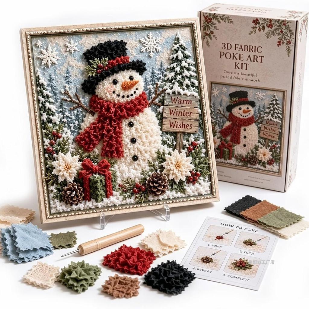 Kit di Arte con Tessuto 3D di Natale, Set Artigianale Fai-da-Te con Modello Pupazzo di Neve per Decorazione Murale Domestica