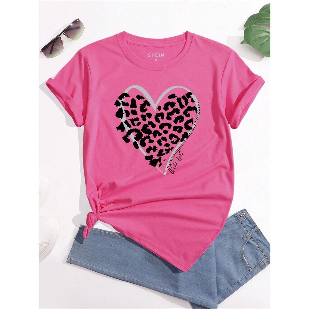 Urban Fashion Women's Leopard-print Short-sleeved Top Summer Daily Casual Women's Crew-neck T-shirt Outdoor Street Elegant Top