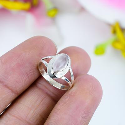 Natural Rose Quartz Gemstone 925 Solid Sterling Silver Jewelry Ring S.11.5 A3G44