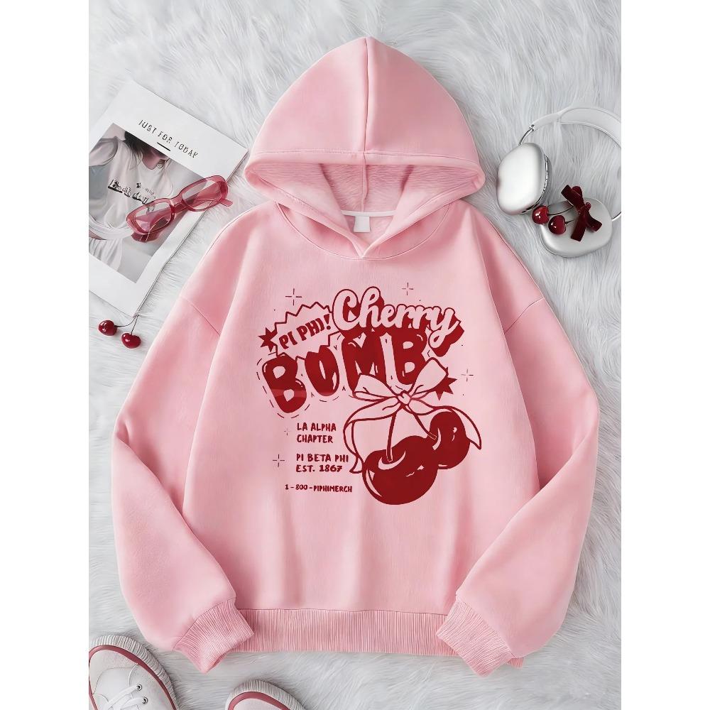 Children's Casual Hooded Sweater Retro BOMB Letter Graffiti Cherry Print Loose Hoodie Children's Clothing