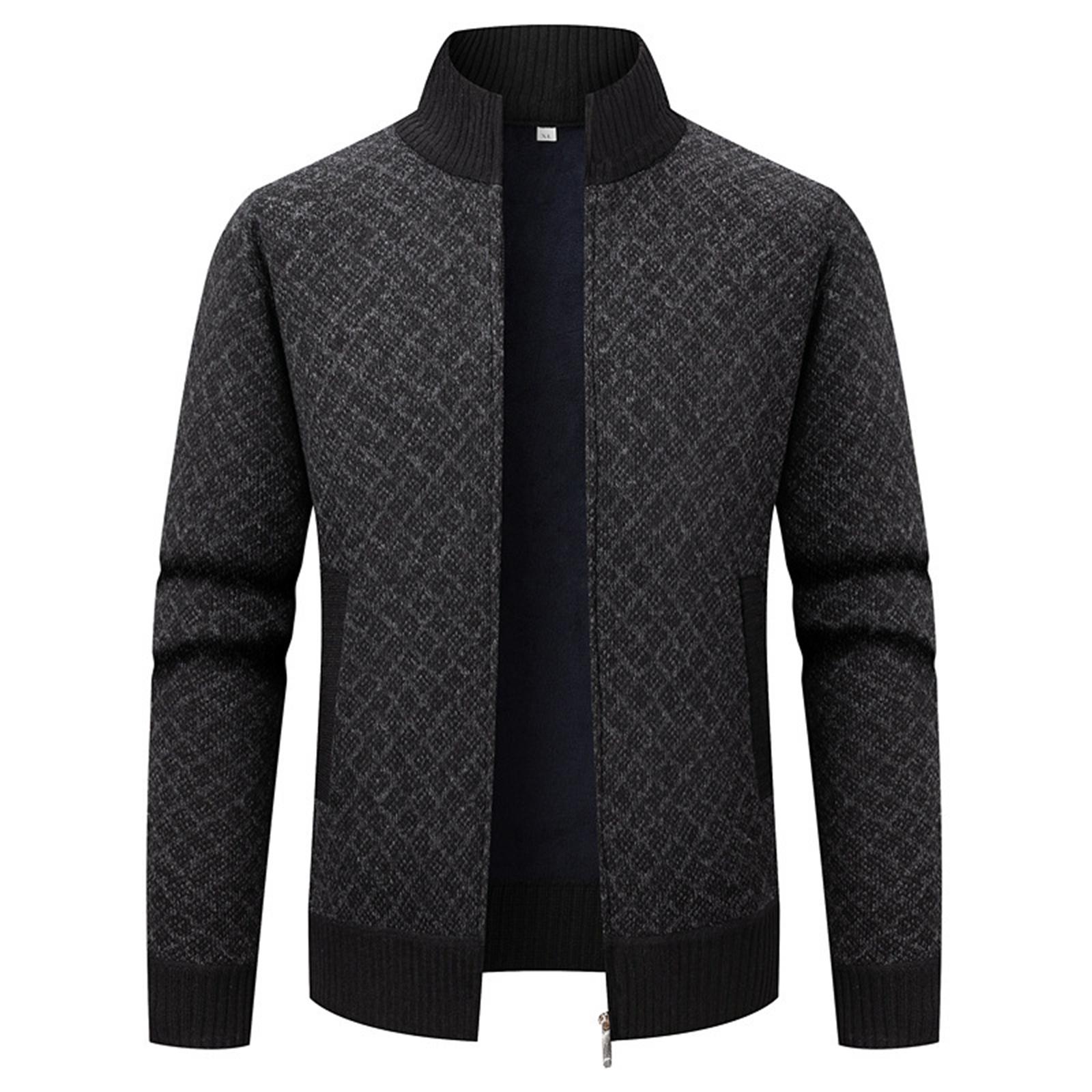 

Мужской кардиган на пуговицах с высоким воротником, утолщенный флисом, с длинными рукавами, вязаный жакет, мужской теплый свитер XXXL чёрный