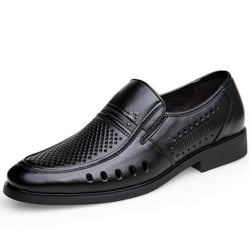 Men'S Sandals Leather Hollow Dress Leather Shoes Business Breathable Hole Shoes