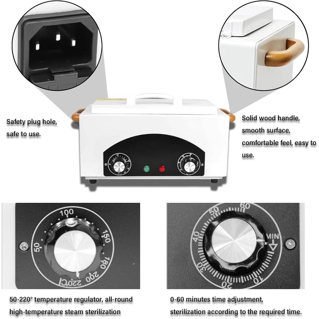 300W Hochtemperatur-Metallwerkzeug-Reinigungsbox mit Timer SPA Maniküre Pediküre Salon Friseur Autoklaven Sterilisatoren für diverse Beauty-Haar-Nagel (Weiß)