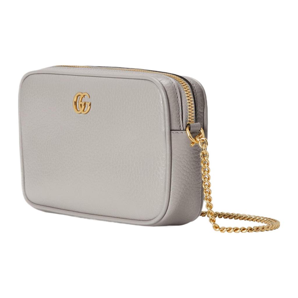 Gucci GG Marmont Double G Logo Zipper Chain Leather Crossbody Shoulder Bag Women Bags Gray 772759-CAO0G-1440