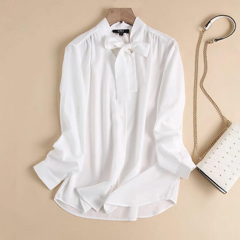 Новая элегантная белая рубашка для женщин, весна 2026, универсальная рубашка для офиса с драпирующимися лентами S белый