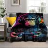 Monkey Music Headphones Blanket Flannel Blanket for bed, sofa, Camping, Hiking, Picnic Essentials, gift for family Fan gifts
