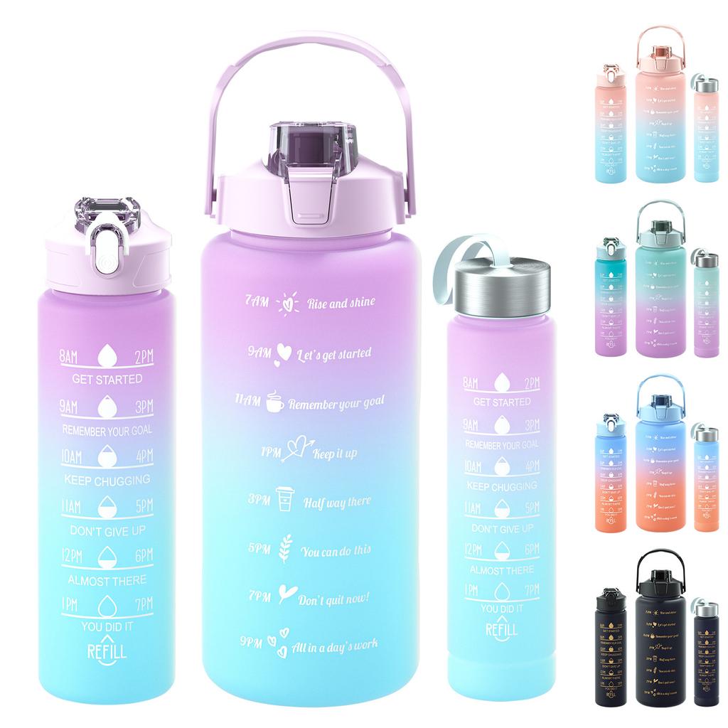 Large Capacity Sports Water Bottle With Straw Portable Handle Heat-resistant Outdoor Frosted Plastic Gradient Color Space Kettle