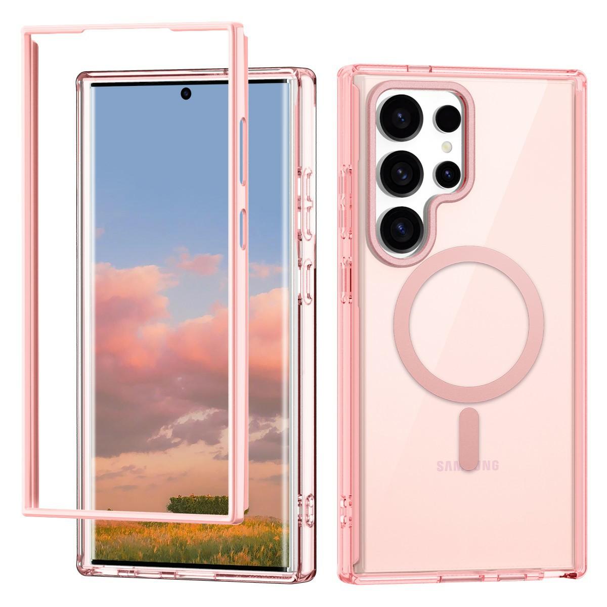 

For Samsung Galaxy S26 Ultra Magnetic Case PC + TPU Clear Phone Cover with PET Screen Film