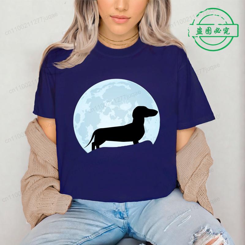 Moon Dachshund T Shirt for Men Women O-neck Short Sleeve Streetwear Wiener Dog Lover Graphic T Shirts Tee Tops Clothing Gift