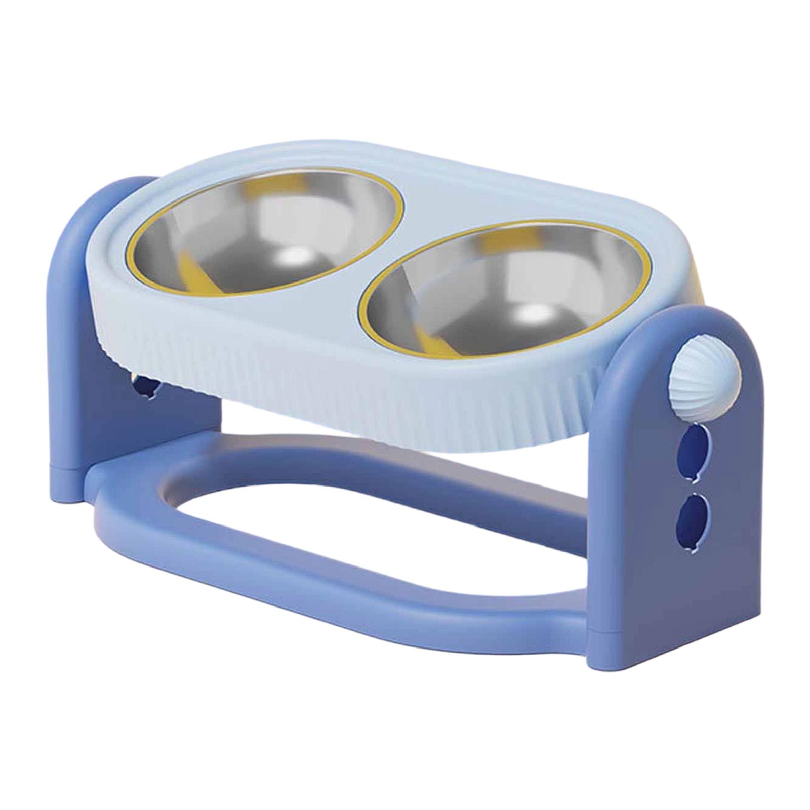 

Adjustable Elevated Feeder Cat Bowl Ergonomic Whisker Protection Pet Feeding Station Double Bowl for Puppy Dogs Cats синій