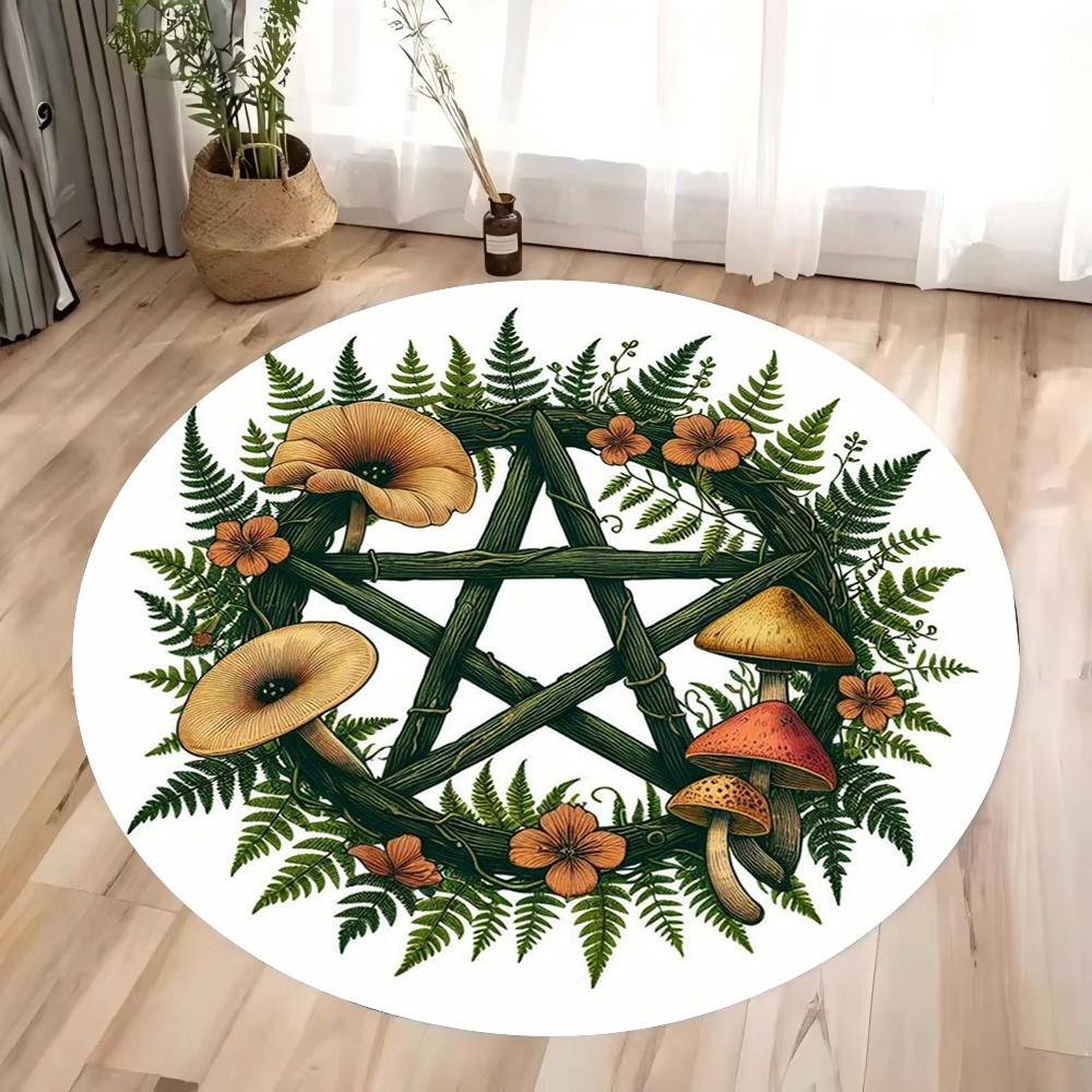 Vintage Pentagram Peony Flower Circular Printed Carpet Suitable For Bedrooms Living Rooms Coffee Tables Rug Anti Slip Floor Mats