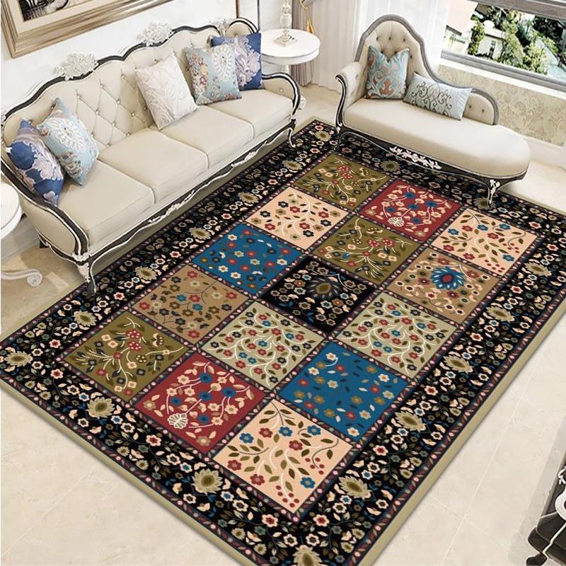 Retro Ethnic Style European-style Living Room Carpet Bohemian Non-slip Coffee Table Carpet Household Easy-to-take Crystal Velvet Carpet