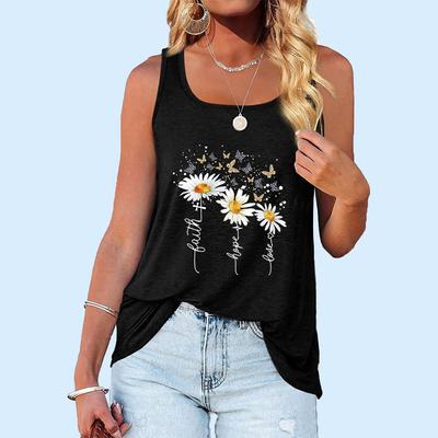 Women Fashion Summer Sleeveless Top Casual Printed O Neck T-shirt Laides Loose Tank Top