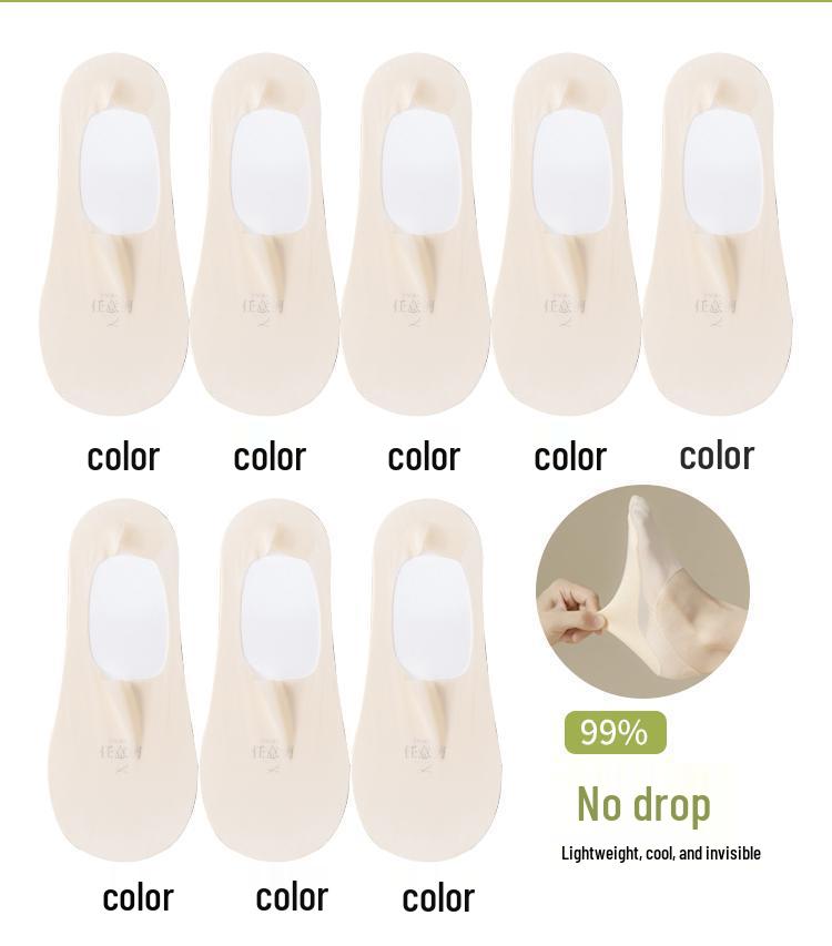 Women's Ultra-Thin Low-Cut No-Show Boat Socks - Pure Cotton Bottom, Silicone Non-Slip, Breathable Mesh, Invisible Ice Silk.