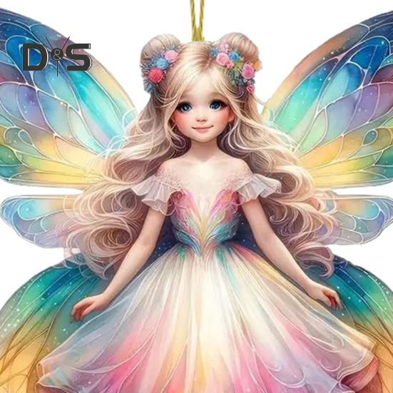 Automobile Pendant 2D Acrylic Colorful Butterflies Fairy Charm Car Decoration Car Rearview Mirror Hanging Ornament