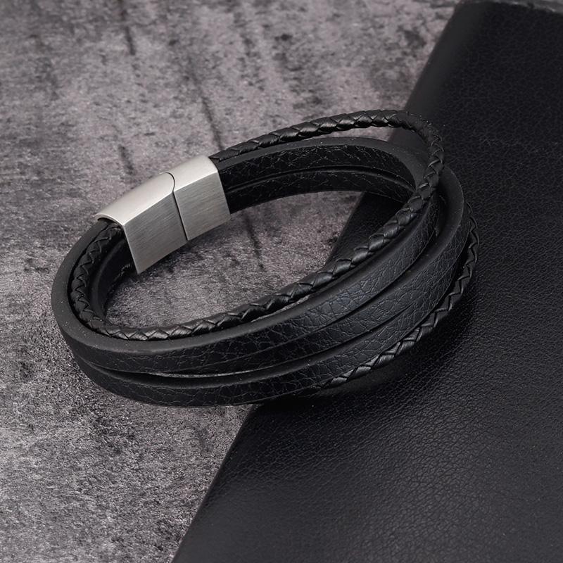 Multilayer Leather Classic Small Accessories Men's Leather Stainless Steel Bracelet For Birthday Party Lucky Present