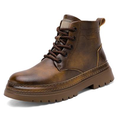 Spring and Autumn High Top Cowboy Boots New Lace-Up Mens Casual Leather Brand Soft Soled Desert Boots Non-slip Male Ankle Botas