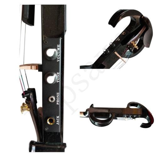 Jopsavm Full-Size Violin Set, Solid Wood Electric Silent Violin with Chin Rest, Ebony Accessories, Hard Case, Spare Strings, Audio Cable, Rosin, and B